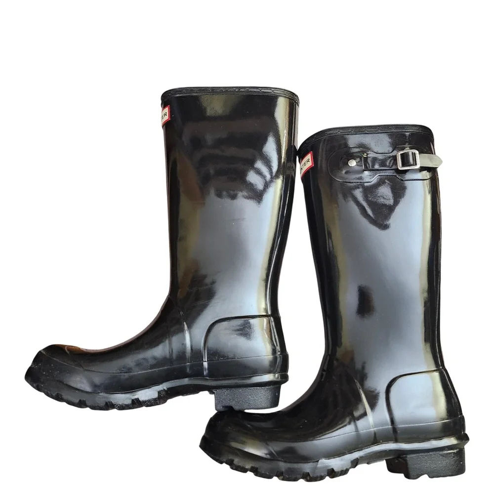 Hunter Original Kids Gloss Black Rain Boots Size 5B 6G  Wellies Iconic Unisex